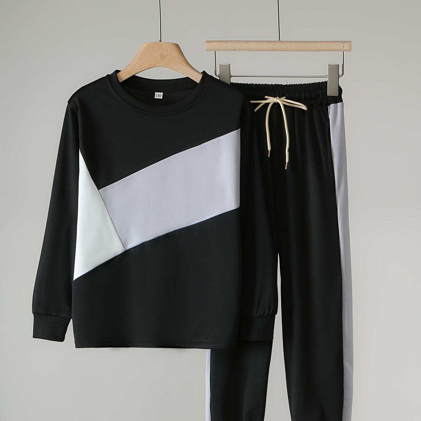 Boy's 2pcs Block Sweatshirt & Drawstring Sweatpants Set for Spring Fall