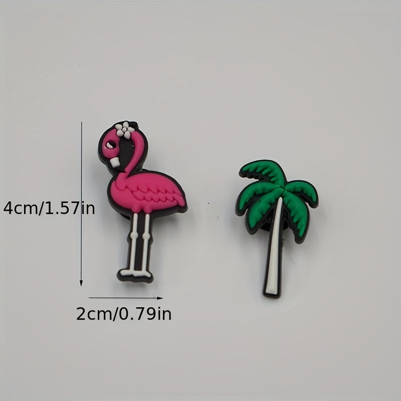 2pcs Flame Bird & Coconut Tree Shoe Charms for Clogs Sandals