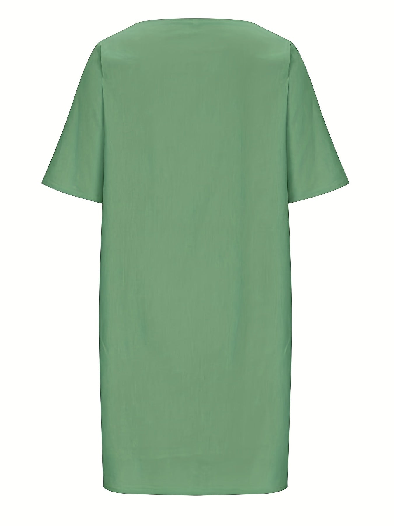 Solid Short Sleeve Round Neck Pleated Dress With Pockets