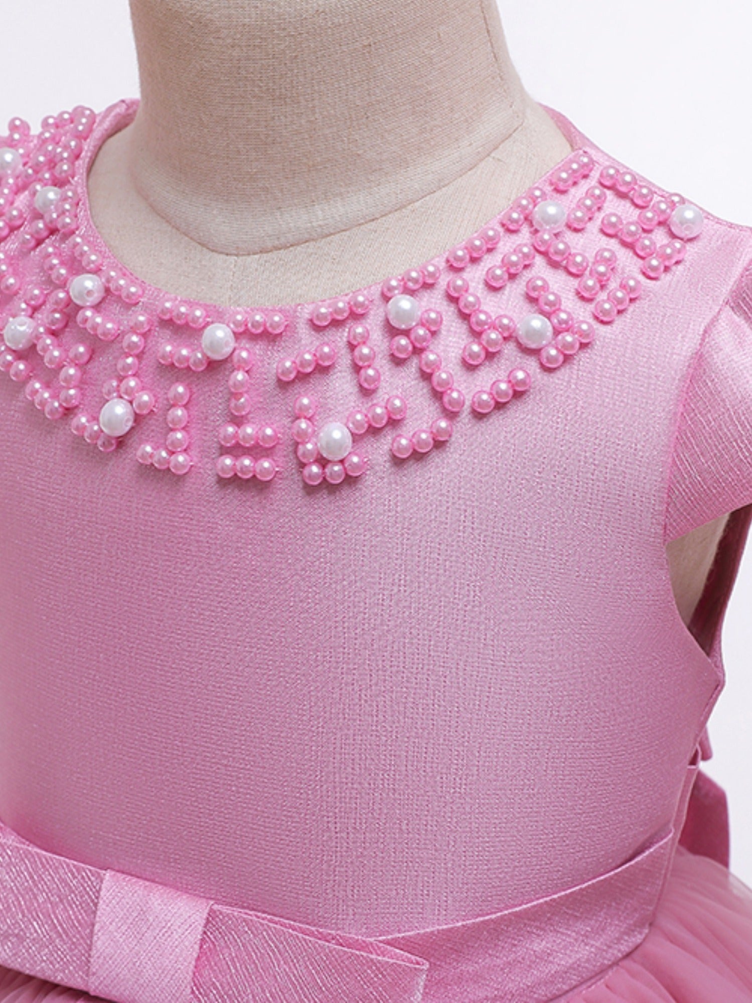 Girls Mesh Princess Dress Fly Sleeve Bow Belt Layer Dress