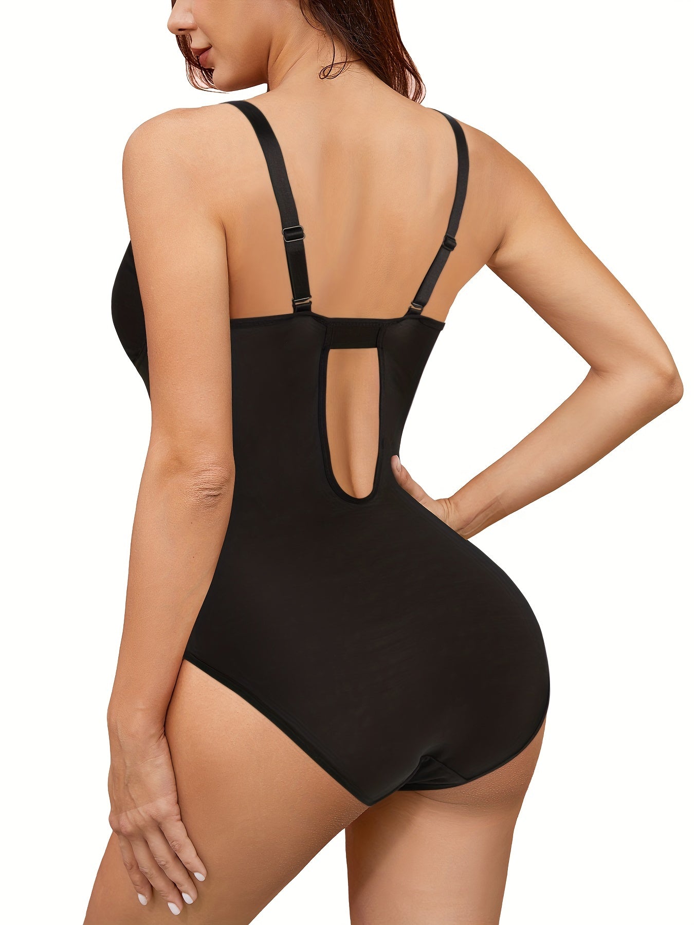 Deep V Mesh Slimmer Bodysuit Sleeveless Tummy Control Body Shaper