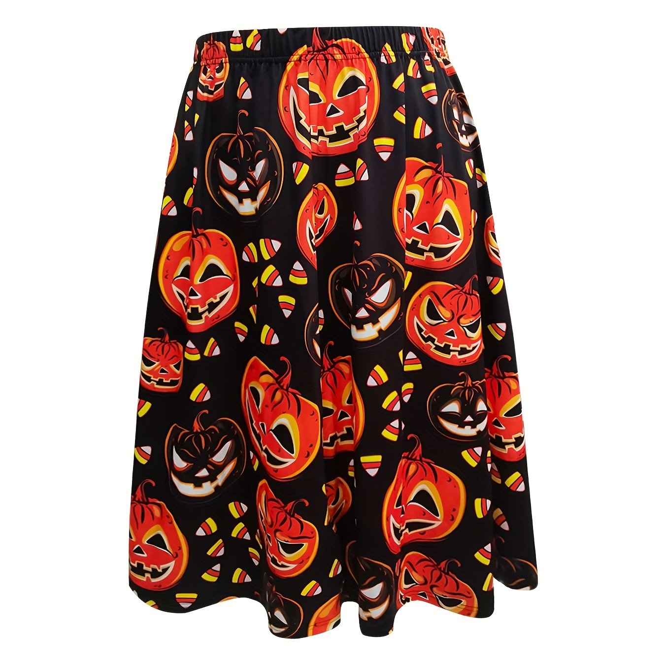 Halloween Skirt Women's Plus Allover Pumpkin Print Maxi Skirt