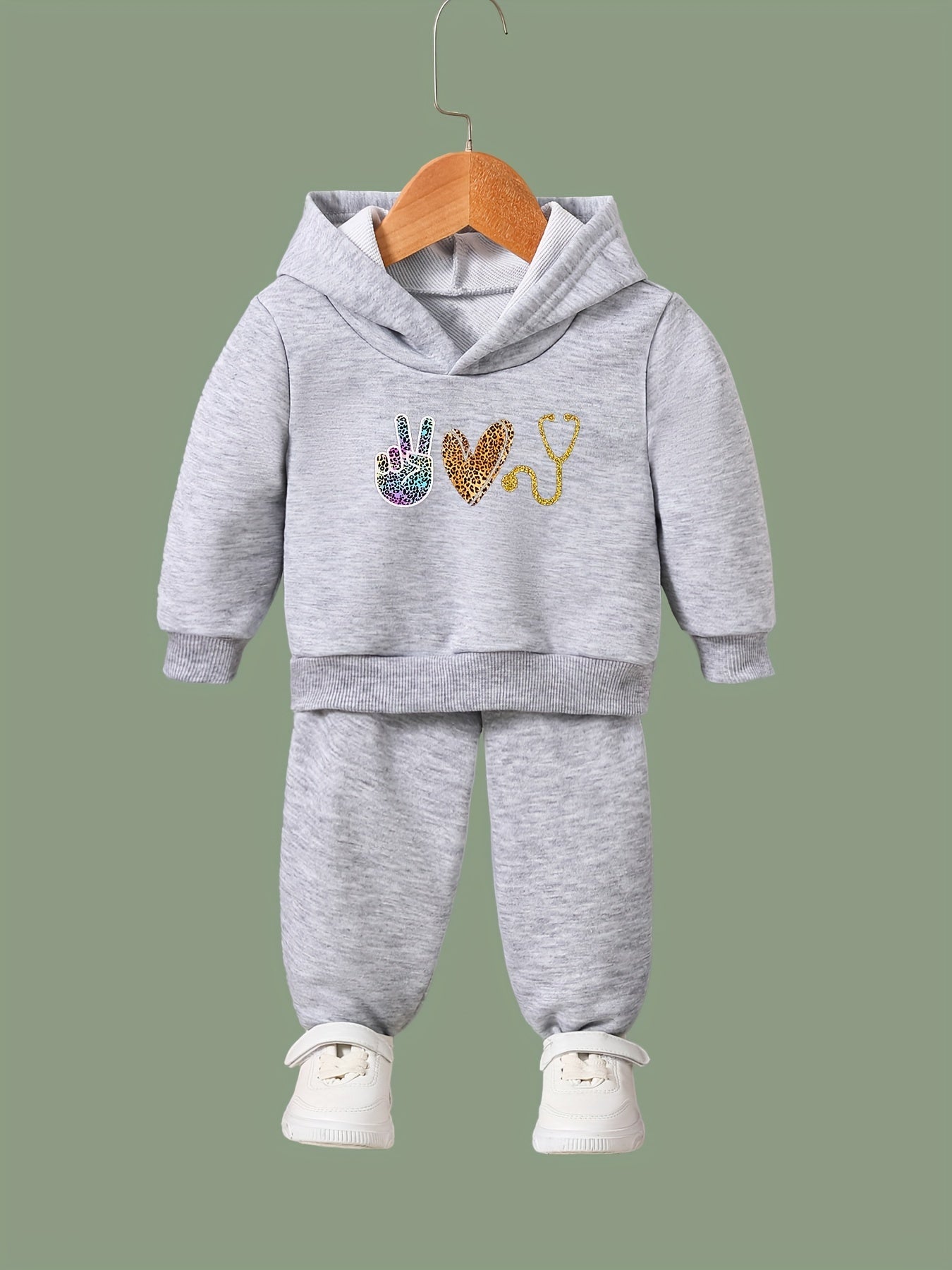 OERYUI Kids 2pcs Heart Print Activewear Set for Spring Fall Sports