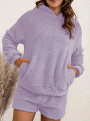 Cozy Fuzzy Lounge Set Hooded Top & Shorts
