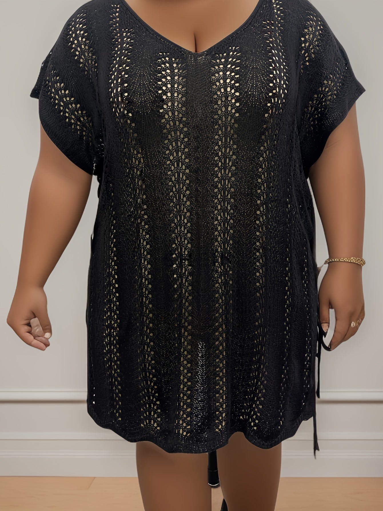 Sheer Cover Up Embroidered Drawstring Dress