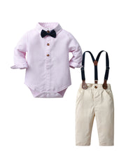 Baby Gentleman Suit Striped Long Sleeve Romper