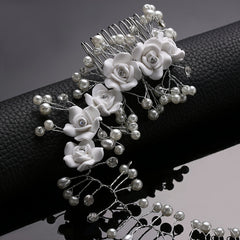 Rhinestone Flower Hair Comb Bride Wedding Hairpin Headband Beads Decoration