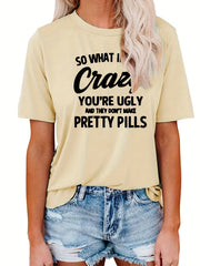 Casual Sports T shirt Solid Letter Round Neck T shirt Women's Clothing