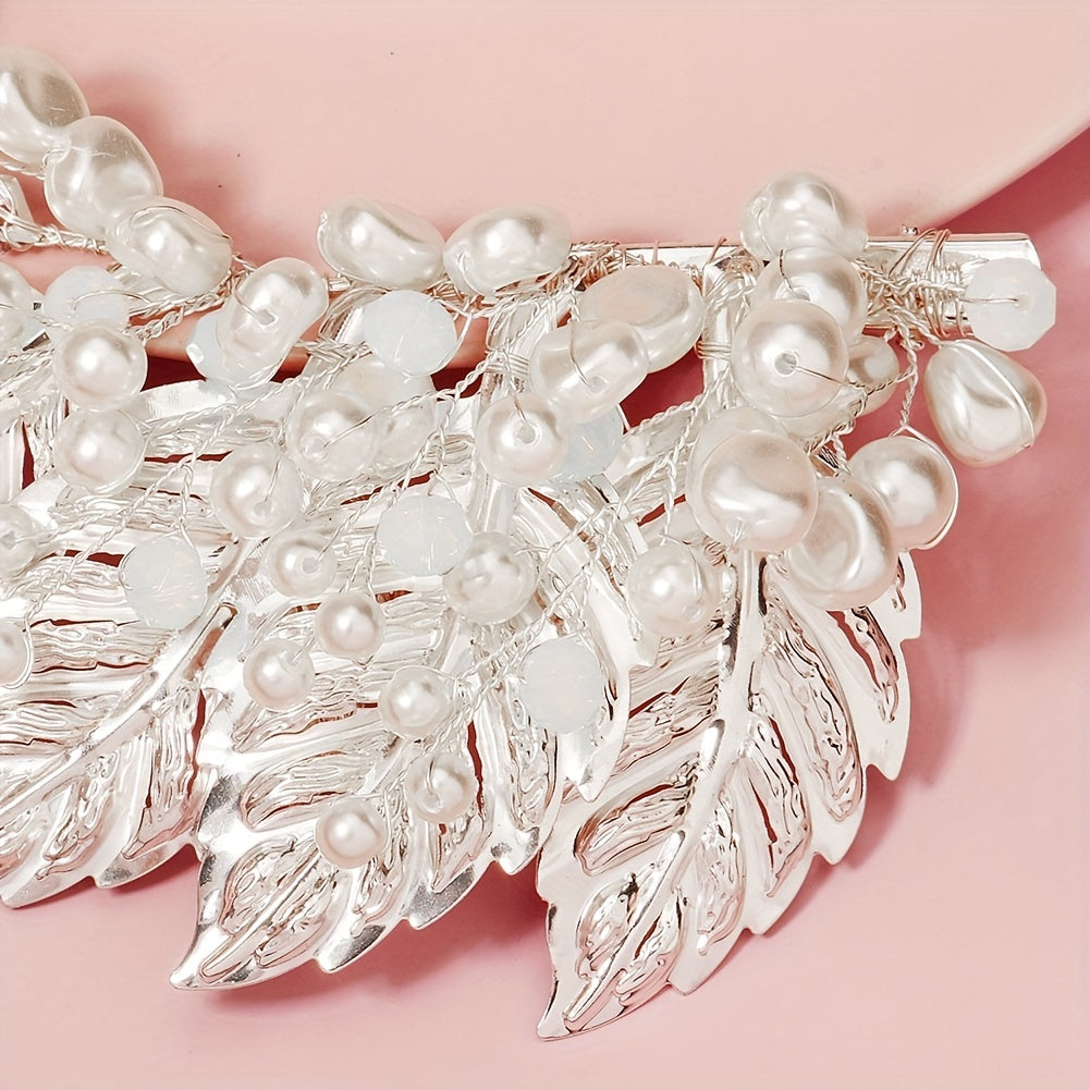 Faux Pearl Metal Leaf Hair Clip Side Clip Prom Party Hair Accessories