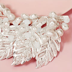 Faux Pearl Metal Leaf Hair Clip Side Clip Prom Party Hair Accessories