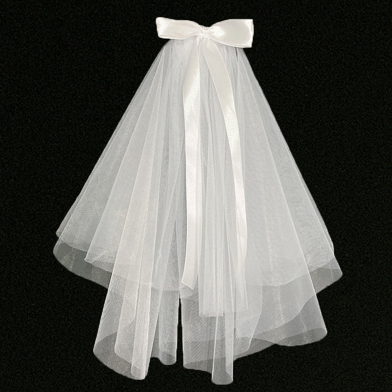 Bride's Pearl Bow Veil Head Jewelry