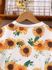 Big Girl's Sunflower Graphic Crew Neck Sweatshirt Top