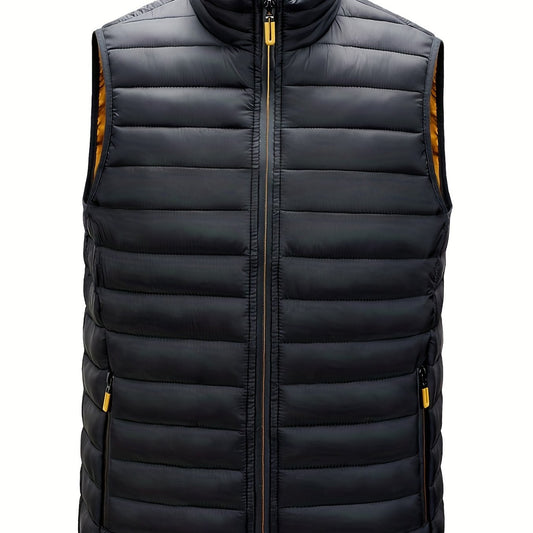 Men's Winter Vest Zipper Pockets Stand Collar Zip Up