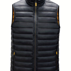 Men's Winter Vest Zipper Pockets Stand Collar Zip Up