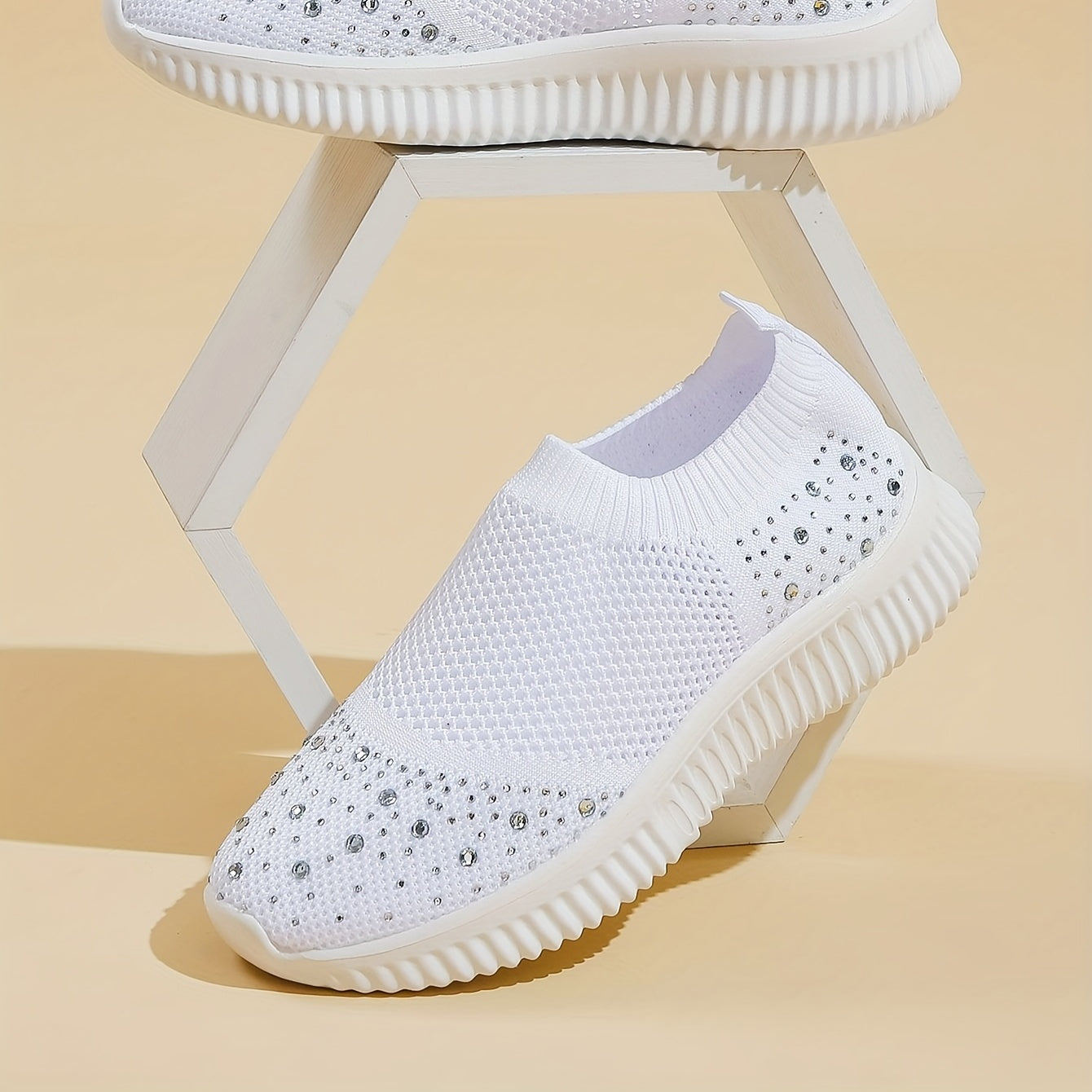 Women's Rhinestone Slip On Sneakers Breathable Casual Outdoor Shoes