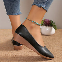 Women's Pointed Toe Wedge Slip-On Faux Leather Shoes