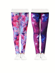 2pcs Girls Tie Dye Waistband Leggings Set for Kids