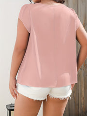 Solid Cap Sleeve Keyhole Front Blouse
