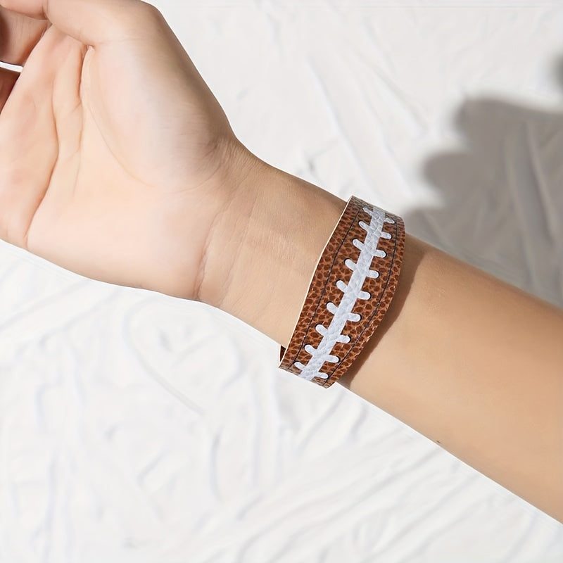Football Print Leather Bracelet Adjustable Sports Style
