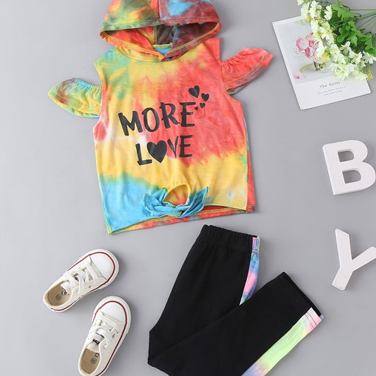 Toddler Tie Dye Outfit 2pcs Hoodie & Pants Set LOVE Print