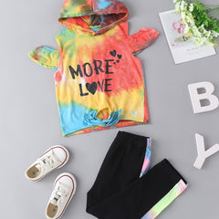 Toddler Tie Dye Outfit 2pcs Hoodie & Pants Set LOVE Print