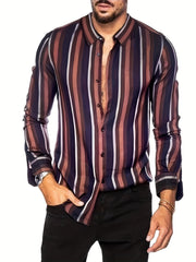 Men's Vertical Striped Casual Shirt Regular Fit Long Sleeves