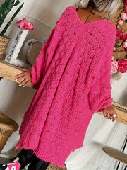 Casual Cardigan Women's Plus Solid Long Sleeve Open Front Chunky Knit