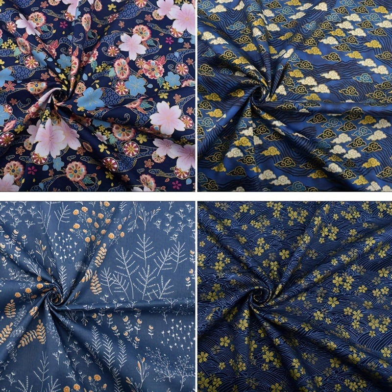 6pcs Japanese Sakura Waves Cotton Sewing Fabric 9.8inch DIY Quilting