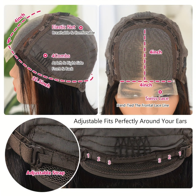 Ombre Short Straight Bob Cut Wig 4x4 Lace Front Human Hair Wig