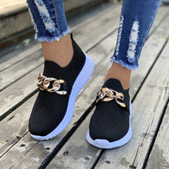 Women's Mesh Breathable Shoes with Metal Chain Lightweight Outdoor Walking Shoes