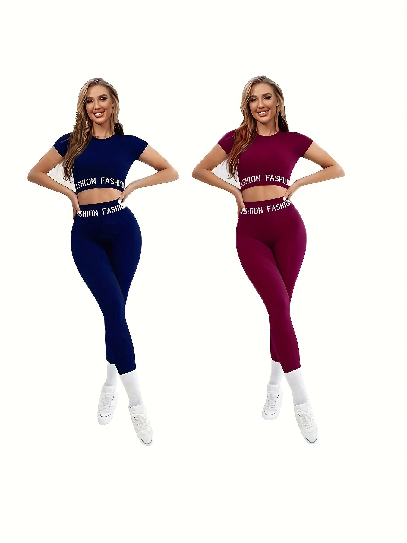 Letter Printed Short Sleeve and Leggings Set for Yoga