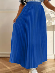 Solid High Waist Pleated Skirt Elastic Waist Spring Summer Women's Clothing