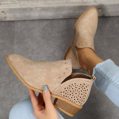 Women's V Cut Chunky Heeled Ankle Boots