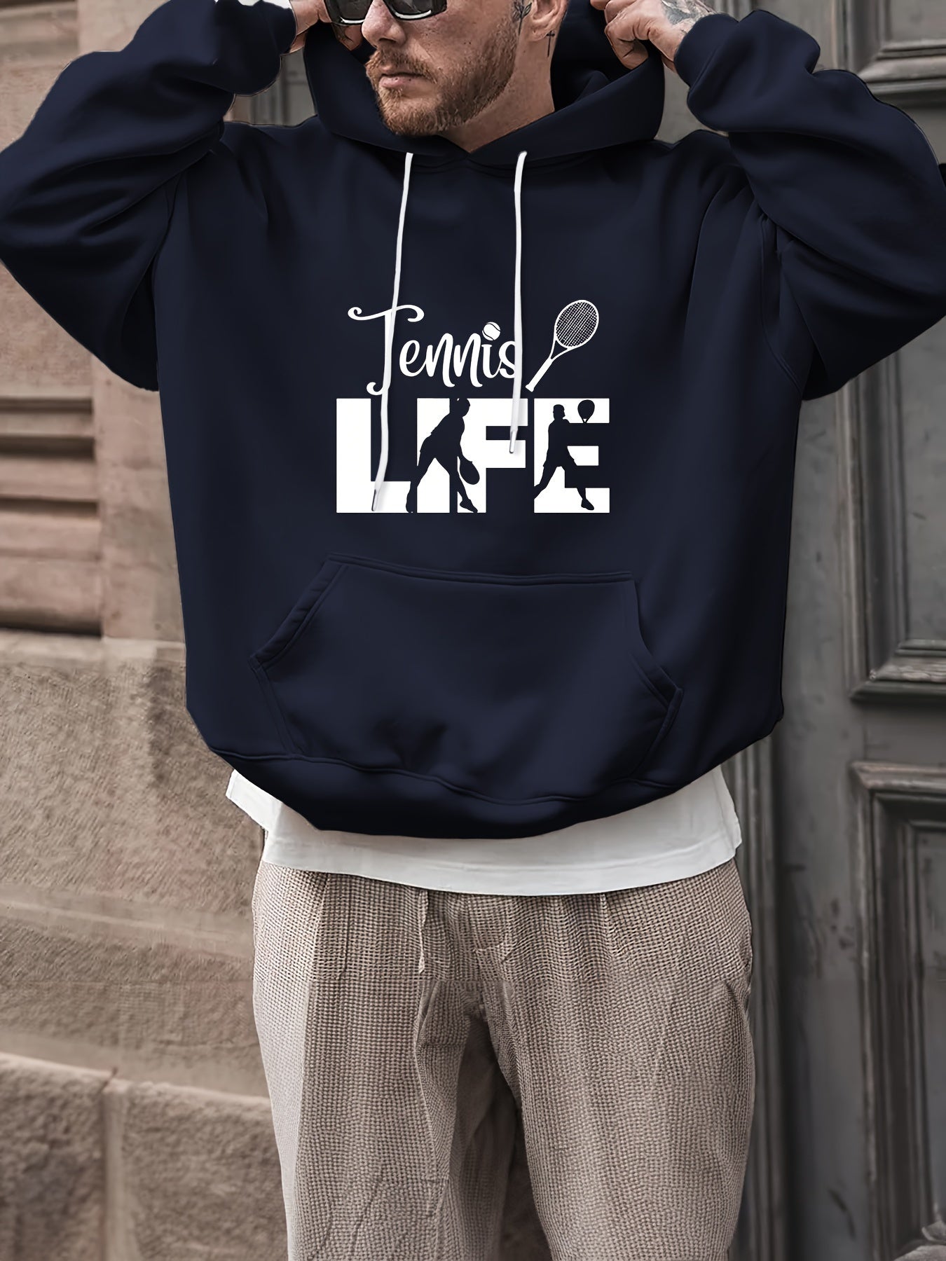 TENNIS LIFE Men's Graphic Print Hoodie Comfy Hooded Pullover
