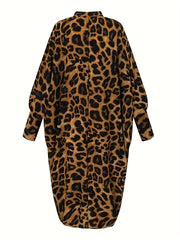 Boho Leopard Print Batwing Sleeve Dress