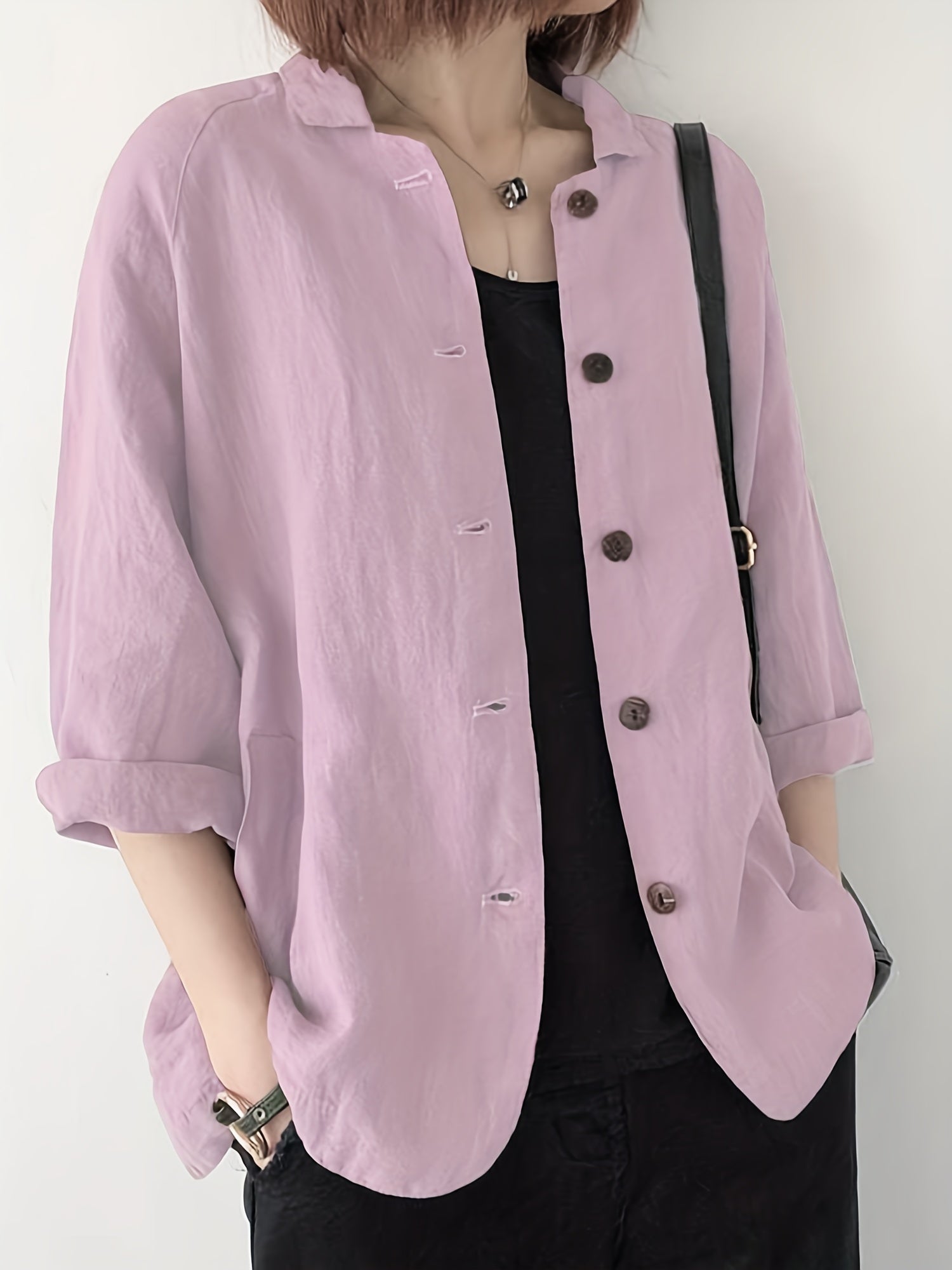 Button Front Jackets Casual Turn Down Collar Long Sleeve Solid Outerwear