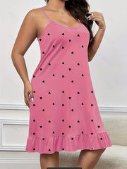 Nightdress Women's Heart Print Ruffle Trim Cami Sleep Dress