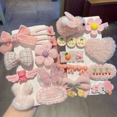 9pcs Girls Plush Bow Flower Hair Clips Decorative Hair Accessories Set