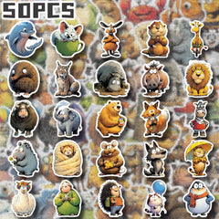 Set of 50 Adorable Character Themed Stickers for Holiday Decor & Parties