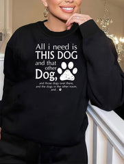 Slogan & Dog Paw Print Long Sleeve Loungewear Top