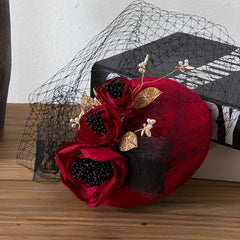 French Style Fascinators Hats Flower Golden Leaf Decor Veil Bridal Wedding Tiara