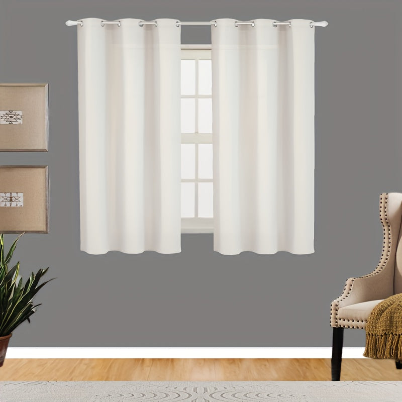 2 Panels Faux Linen Curtains Grommet Top Light Filtering Privacy Curtains