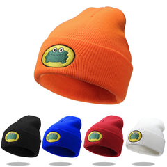 Cartoon Frog Embroidery Knit Hat Hip Hop Candy Warm Beanie Cap