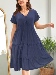 Dot Print Short Sleeve Maxi Dress Plus Size V Neck