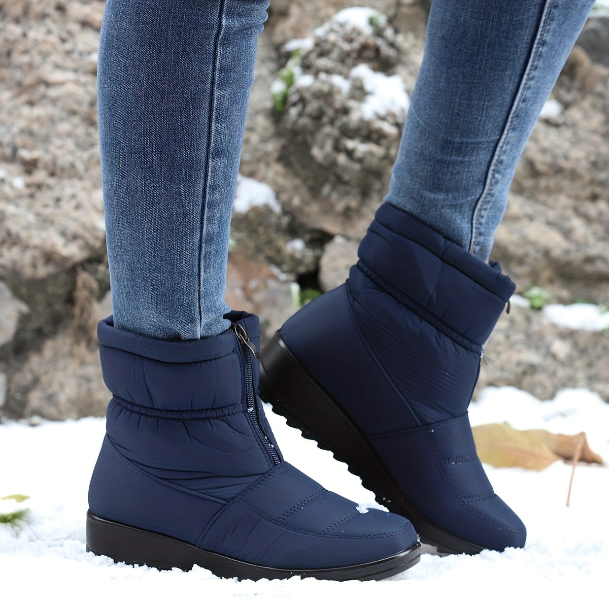 Women's Solid Snow Boots Front Zipper Platform Short Boots