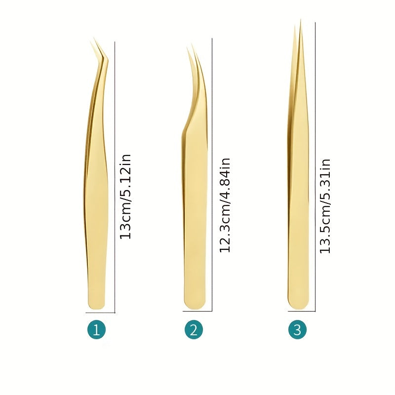 3pcs Stainless Steel Eyelash Extension Tweezers with Portable Case