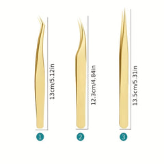 3pcs Stainless Steel Eyelash Extension Tweezers with Portable Case