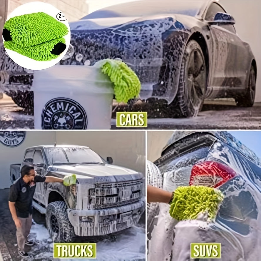 Microfiber Car Wash Mitt 2 Pack Green Chenille Large Size