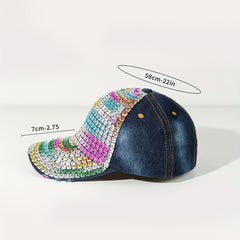 Y2K Rainbow Rhinestone Baseball Cap Denim Sports Hat