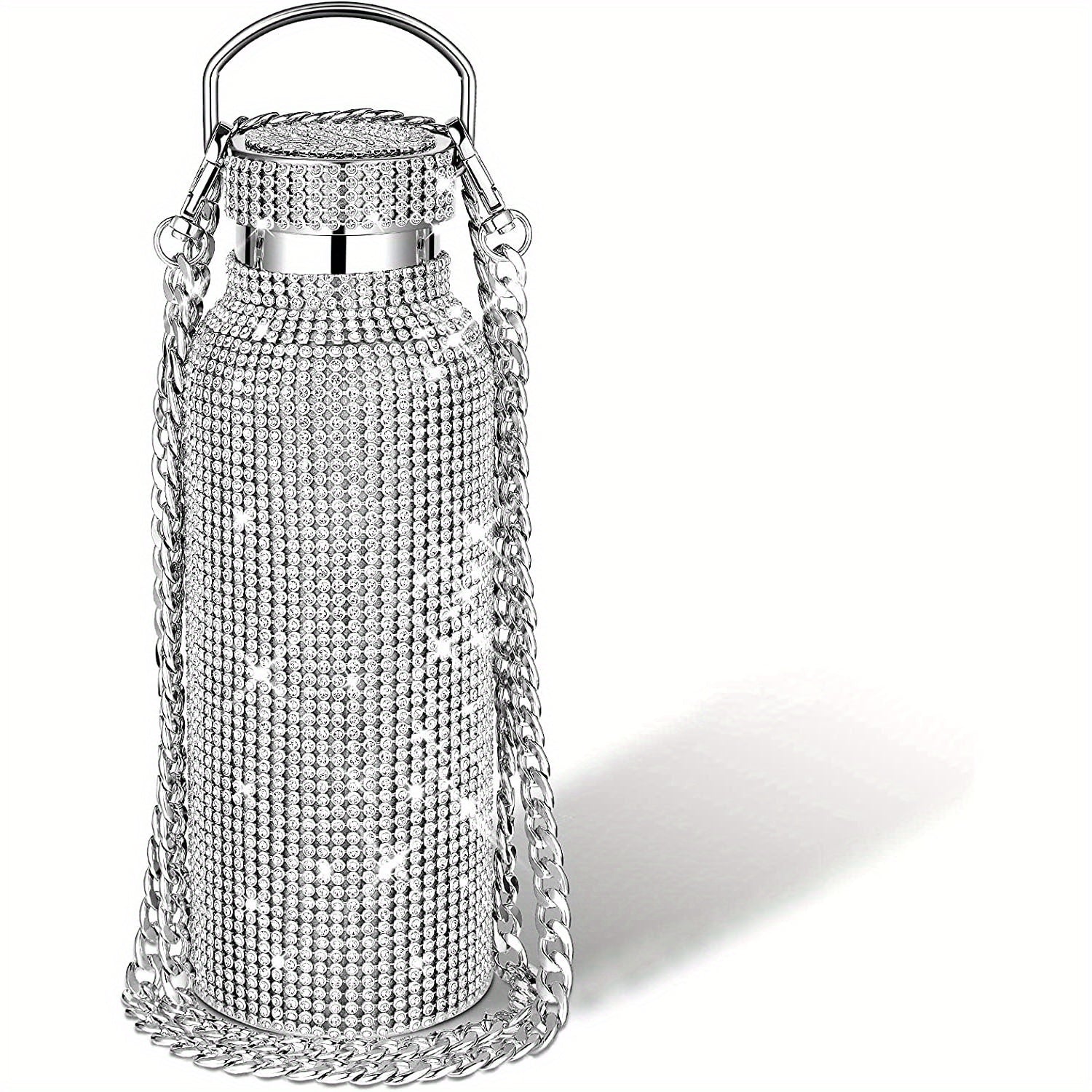 Rhinestone Stainless Steel Water Bottle with Chain